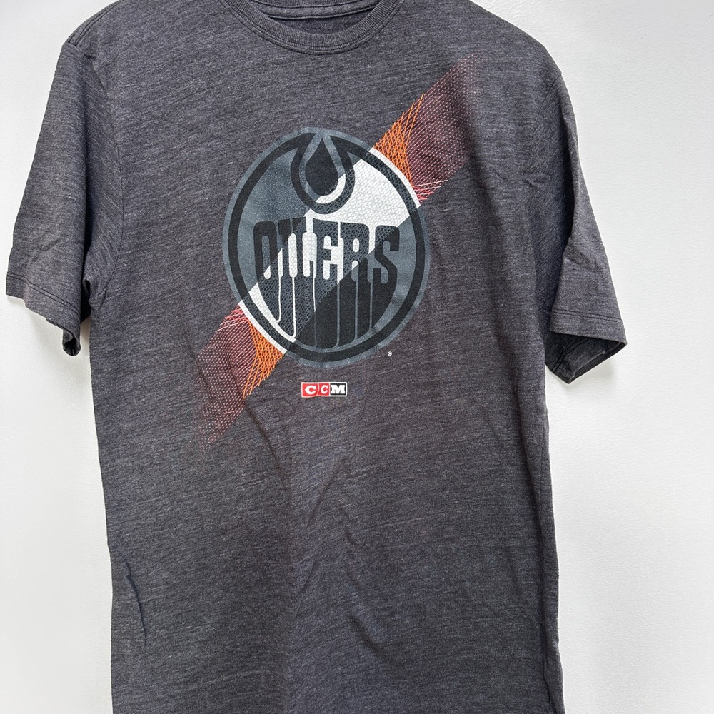 CCM Gray Edmonton Oilers Graphic Short Sleeve Tee with Orange and Blue Accents